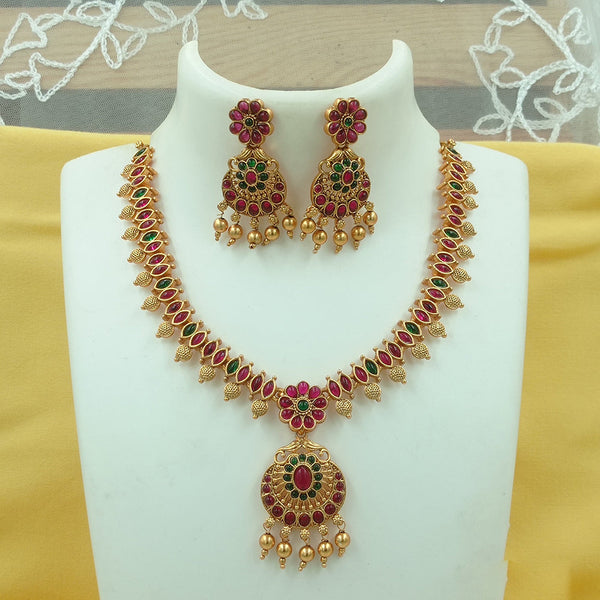 Joyful Jewel Art Matte Gold Plated Pota Stone Necklace Set