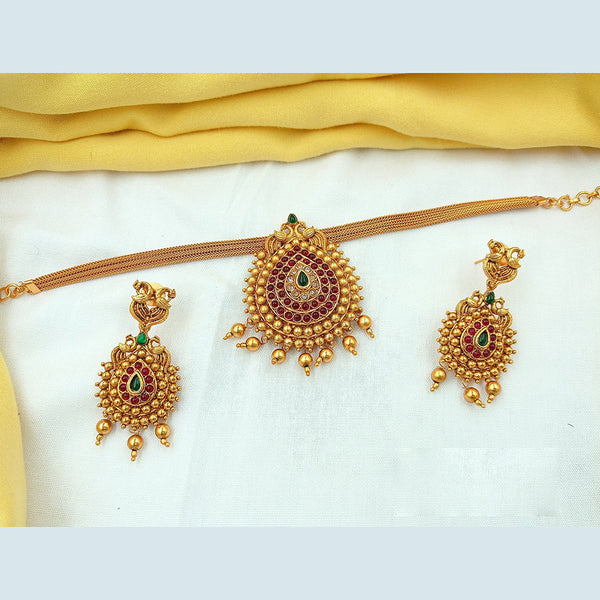 Joyful Jewel Art Matte Gold Plated Pota Stone Necklace Set