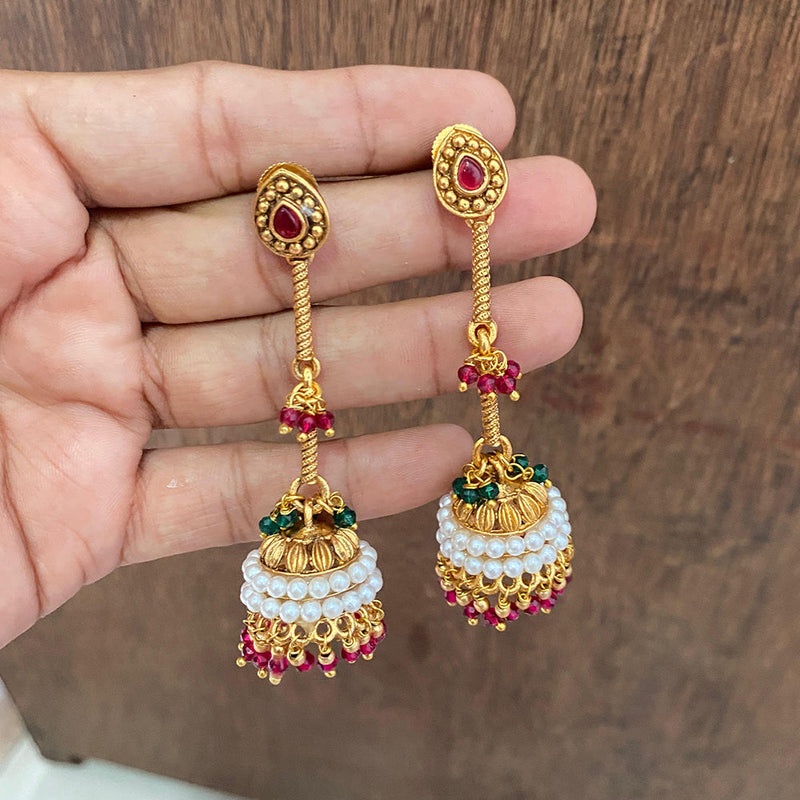 Joyful Jewel Art Matte Gold Plated Pota Stone Jhumki Earrings