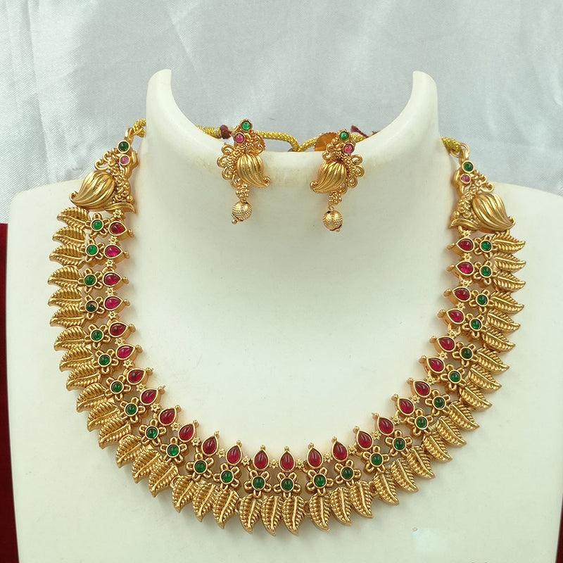 Joyful Jewel Art Matte Gold Plated Pota Stone Necklace Set