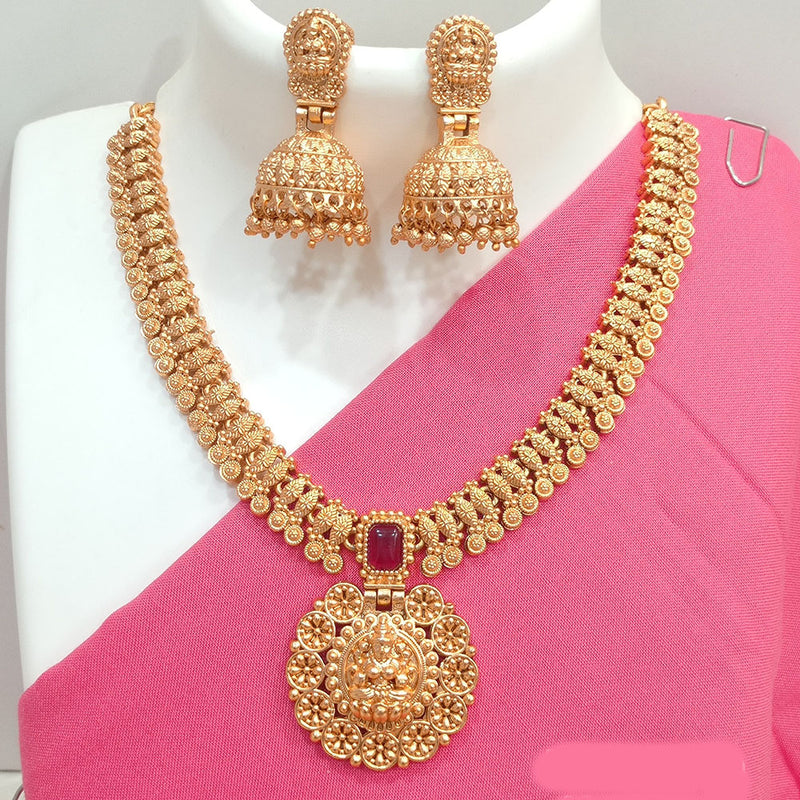 Joyful Jewel Art Matte Gold Plated Pota Stone Temple Necklace Set