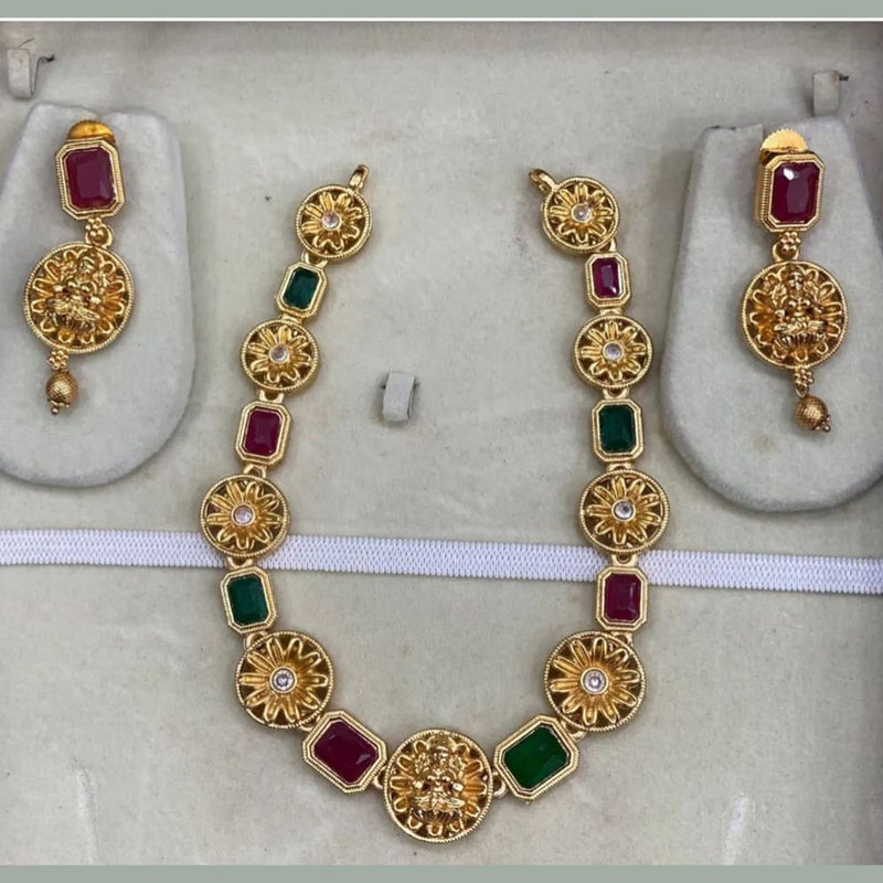 Joyful Jewel Art Matte Gold Plated Crystal Stone Temple Necklace Set