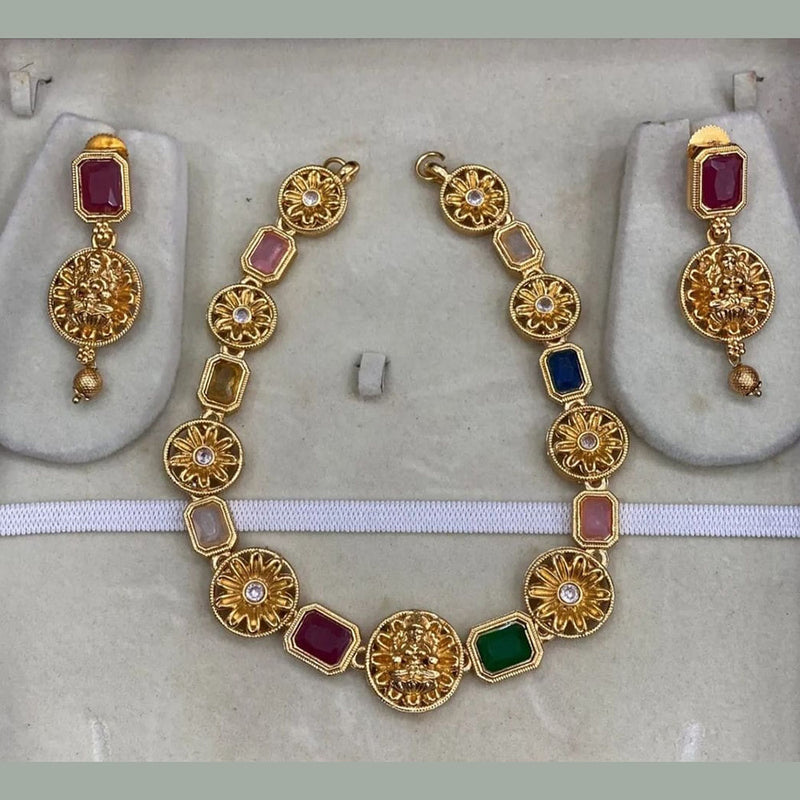 Joyful Jewel Art Matte Gold Plated Crystal Stone Temple Necklace Set