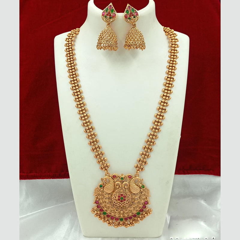 Joyful Jewel Art Matte Gold Plated Pota Stone Long Necklace Set