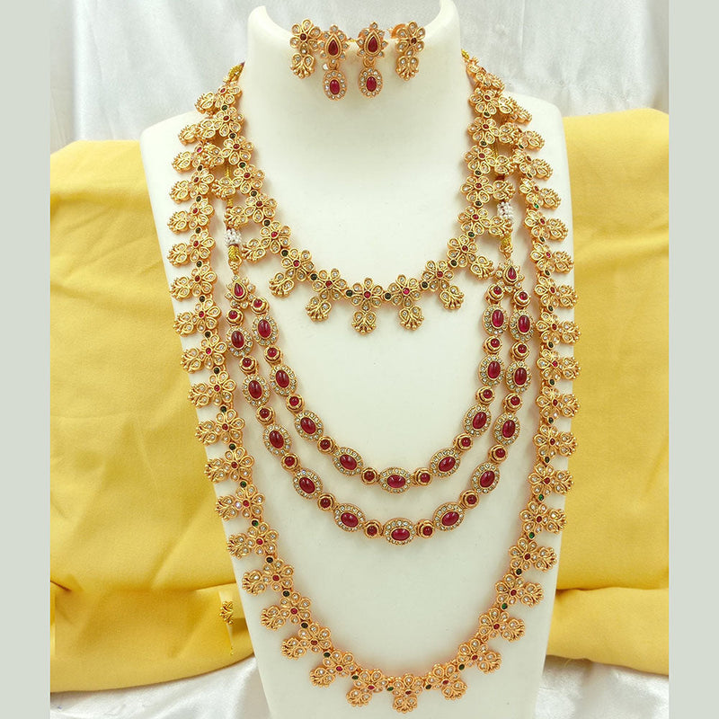 Joyful Jewel Art Matte Gold Plated Pota Stone Long Necklace Combo