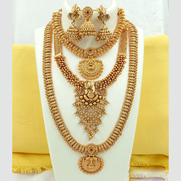 Joyful Jewel Art Matte Gold Plated Pota Stone Long Temple Necklace Combo