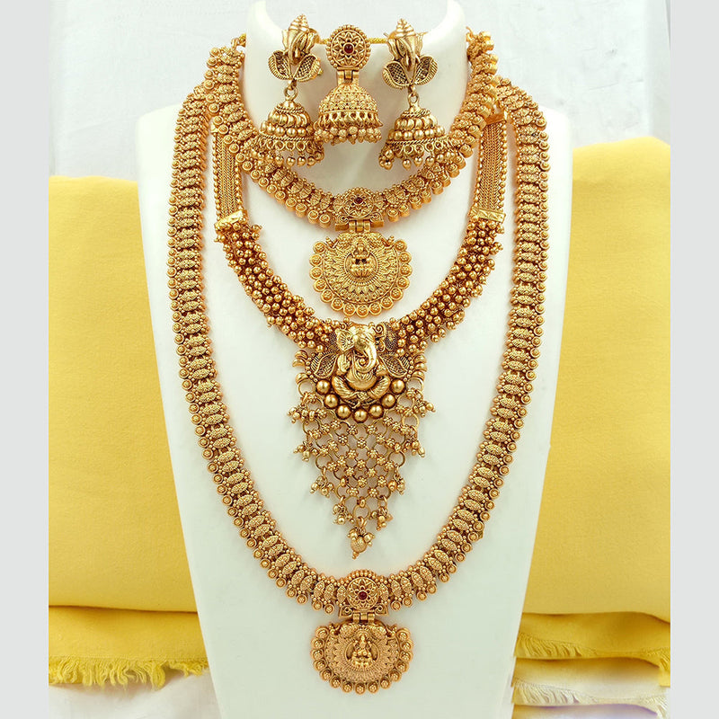 Joyful Jewel Art Matte Gold Plated Pota Stone Long Temple Necklace Combo