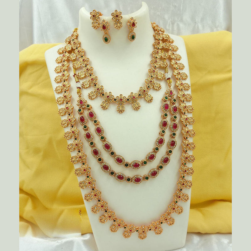 Joyful Jewel Art Matte Gold Plated Austrian Stone Long Necklace Combo