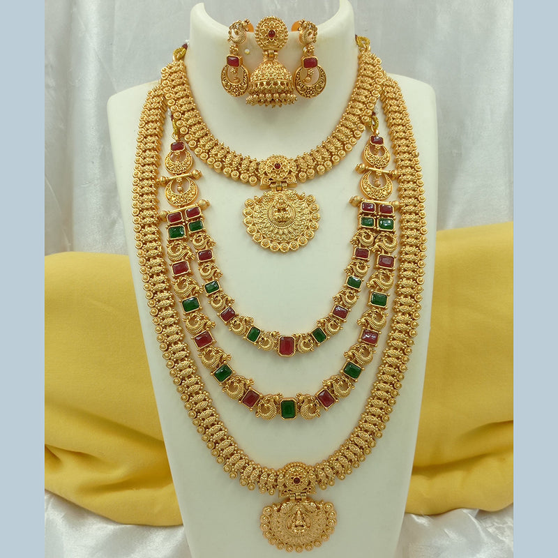 Joyful Jewel Art Matte Gold Plated Pota Stone Temple Long Necklace Combo