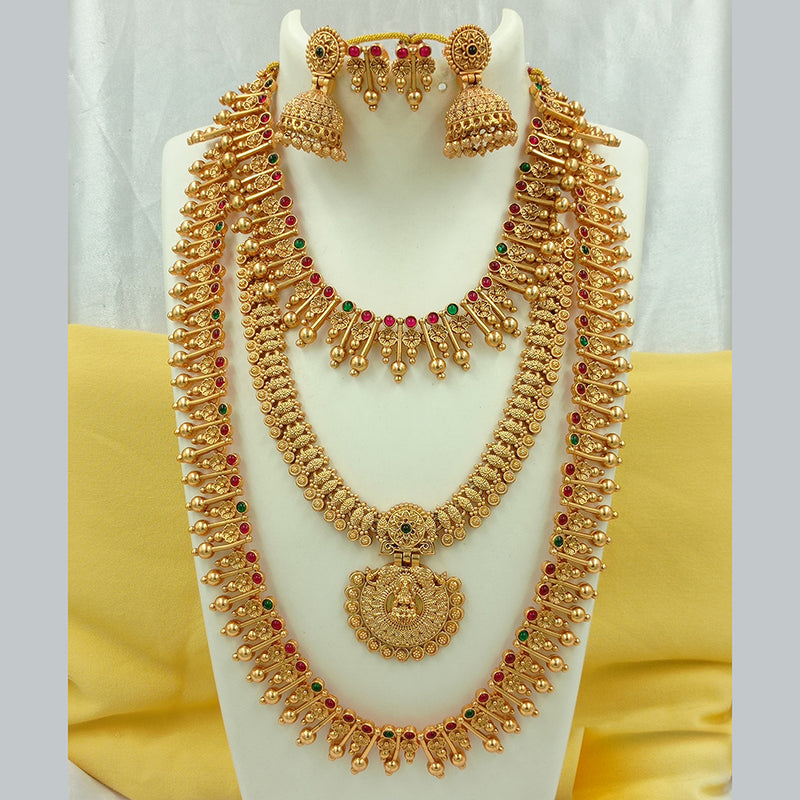 Joyful Jewel Art Matte Gold Plated Pota Stone Temple Long Necklace Combo