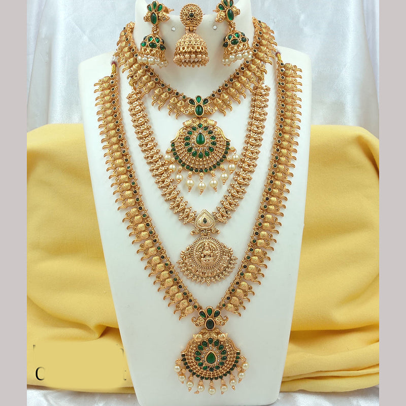 Joyful Jewel Art Matte Gold Plated Pota Stone Temple Long Necklace Combo