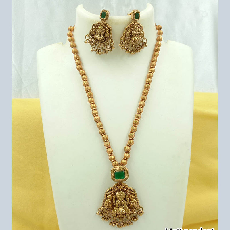 Joyful Jewel Art Matte Gold Plated Crystal Stone And Temple Long Necklace Set