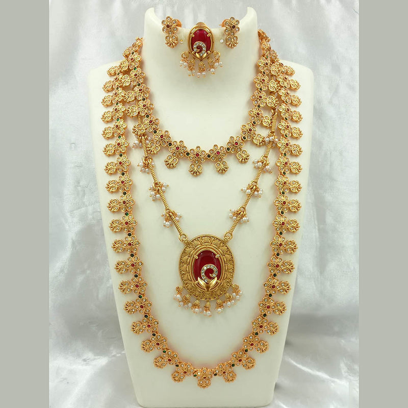 Joyful Jewel Art Matte Gold Plated Austrian Stone And Pearls Necklace Combo