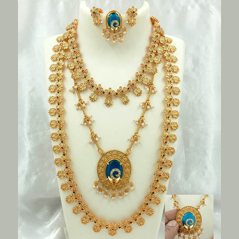 Joyful Jewel Art Matte Gold Plated Austrian Stone And Pearls Necklace Combo