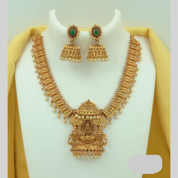 Joyful Jewel Art Matte Gold Plated Pota Stone Temple Necklace Set