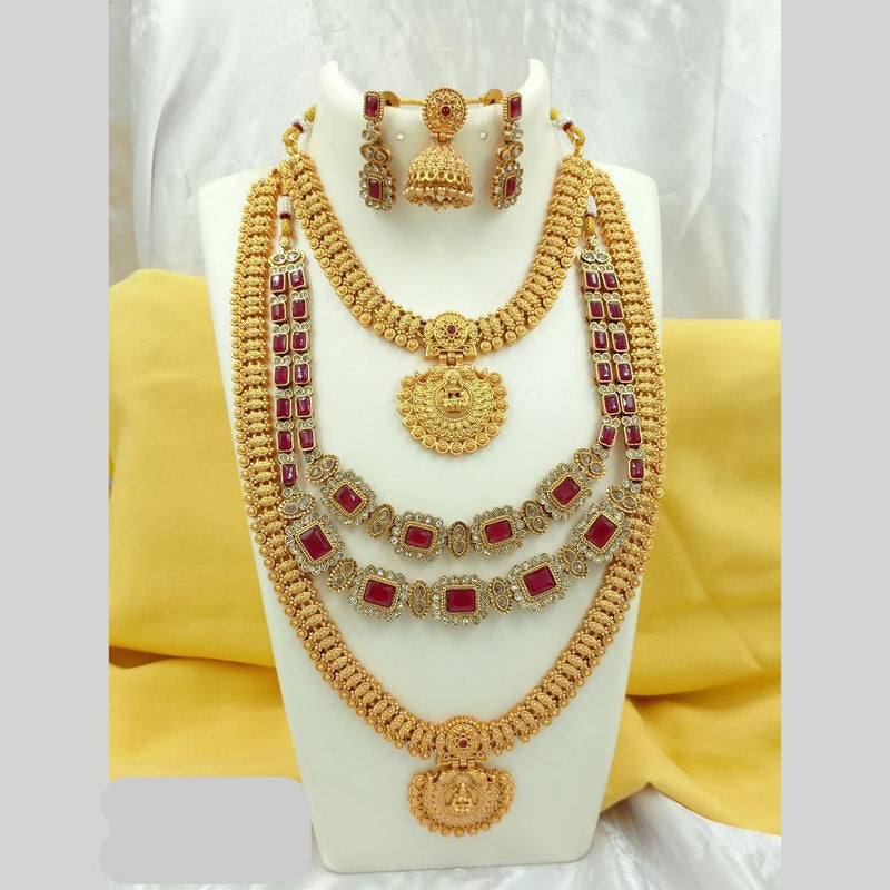 Joyful Jewel Art Matte Gold Plated Pota Stone Temple Long Necklace Combo