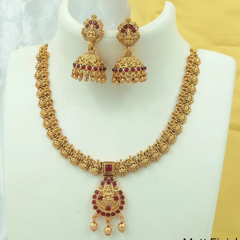 Joyful Jewel Art Matte Gold Plated Pota Stone Temple Necklace Set