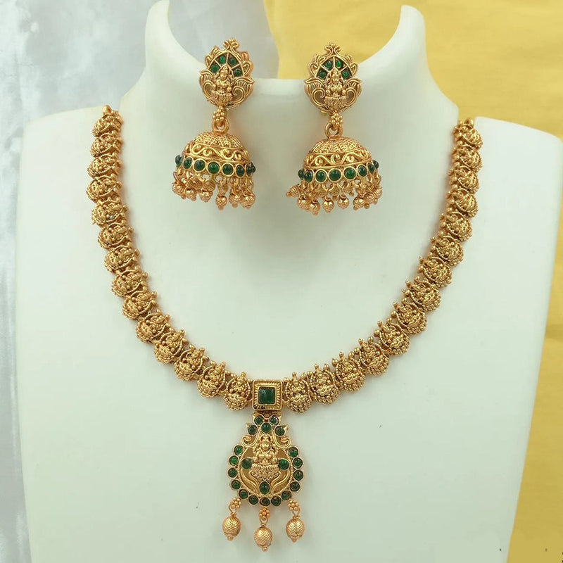 Joyful Jewel Art Matte Gold Plated Pota Stone Temple Necklace Set