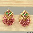 Joyful Jewel Art Matte Gold Plated Pota Stone And Pearl Dangler Earrings