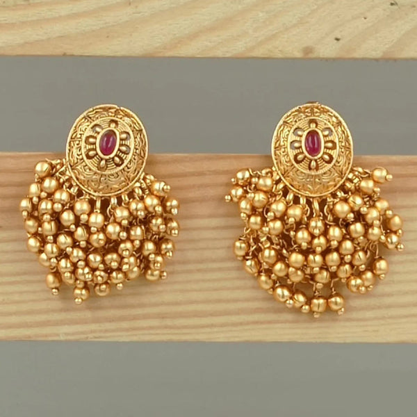 Joyful Jewel Art Matte Gold Plated Pota Stone And Pearl Dangler Earrings