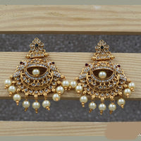 Joyful Jewel Art Matte Gold Plated Austrian Stone And Pearl Dangler Earrings