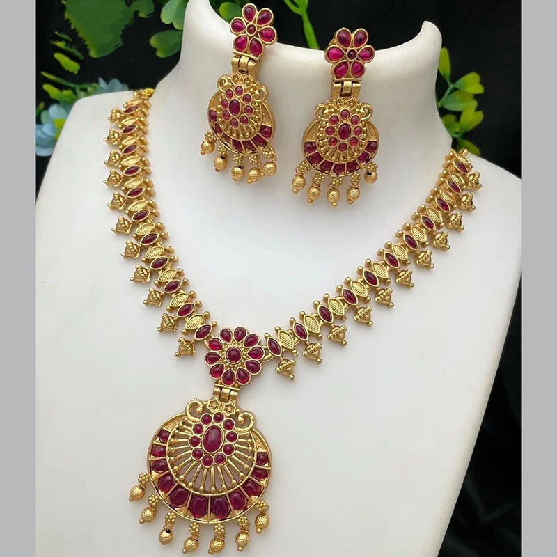 Joyful Jewel Art Matte Gold Plated Pota Stone Necklace Set