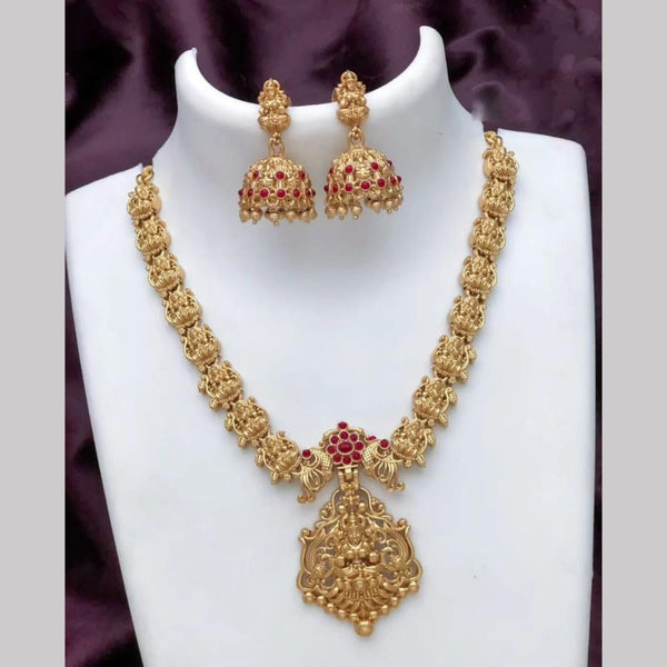 Joyful Jewel Art Matte Gold Plated Pota Stone Temple Necklace Set