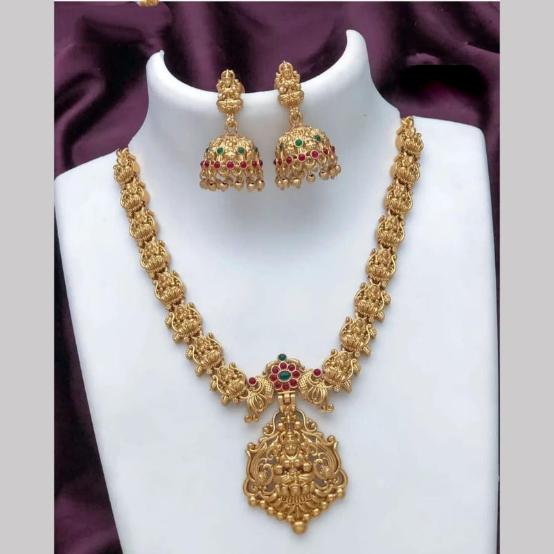 Joyful Jewel Art Matte Gold Plated Pota Stone Temple Necklace Set