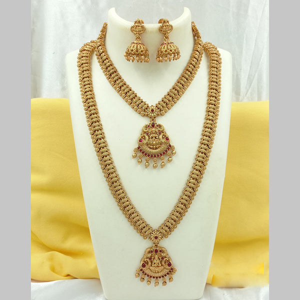 Joyful Jewel Art Matte Gold Plated Pota Stone Temple Long Necklace Combo