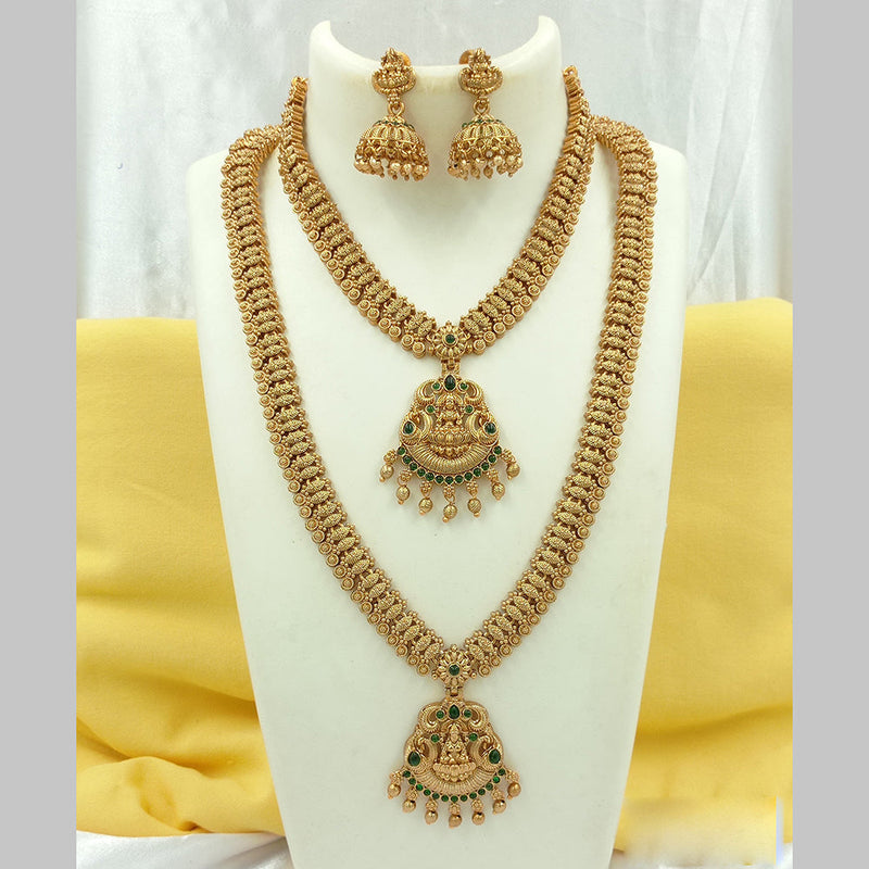 Joyful Jewel Art Matte Gold Plated Pota Stone Temple Long Necklace Combo