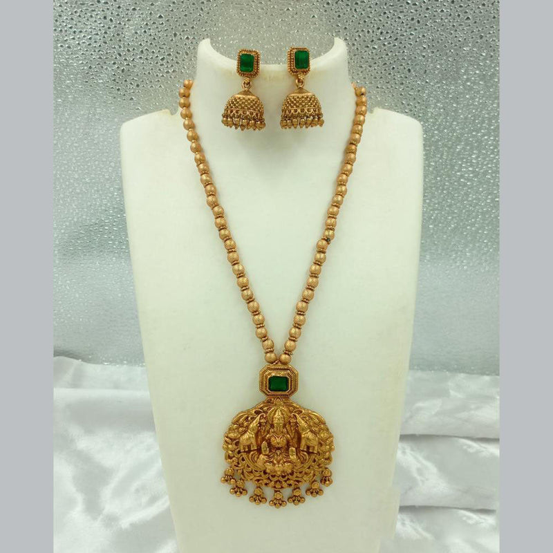 Joyful Jewel Art Matte Gold Plated Pota Stone And Temple Necklace Set