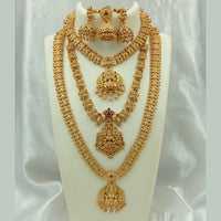Joyful Jewel Art Matte Gold Plated Pota Stone Long Temple Necklace Combo