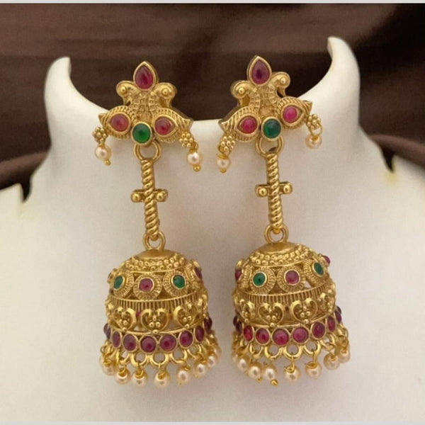 Joyful Jewel Art Matte Gold Plated Pota Stone Jhumki Earrings