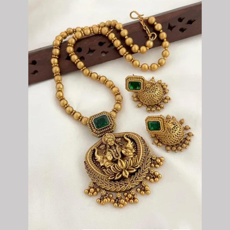 Joyful Jewel Art Matte Gold Plated Pota Stone And Temple Necklace Set