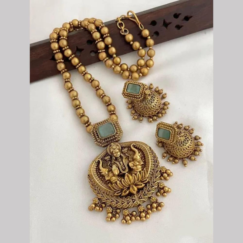 Joyful Jewel Art Matte Gold Plated Pota Stone And Temple Necklace Set