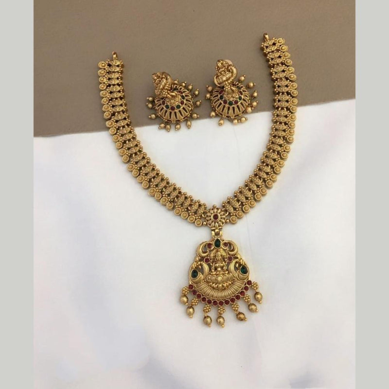 Joyful Jewel Art Matte Gold Plated Pota Stone Temple Necklace Set