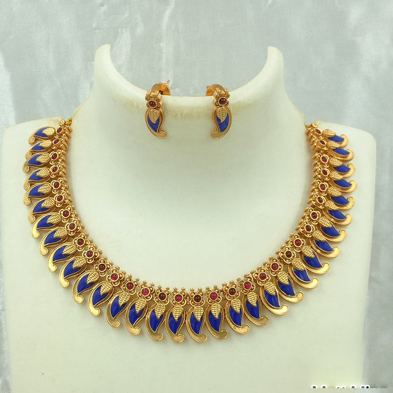 Joyful Jewel Art Matte Gold Plated Pota Stone Meenakari Necklace Set