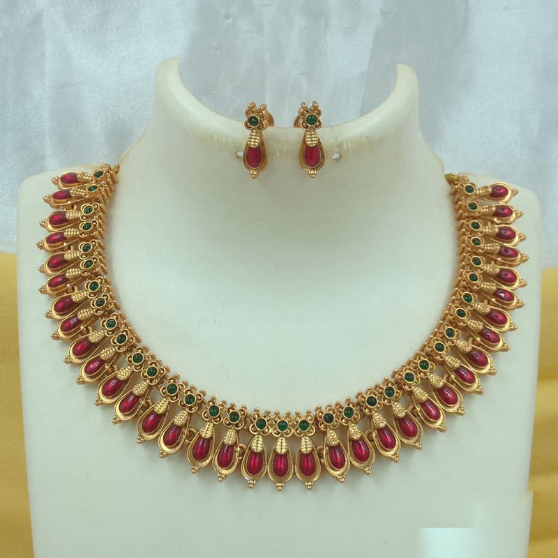 Joyful Jewel Art Matte Gold Plated Pota Stone Necklace Set