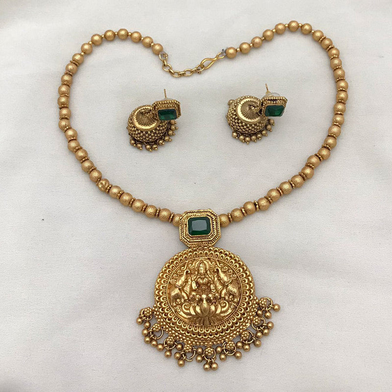 Joyful Jewel Art Matte Gold Plated Pota Stone Temple Necklace Set