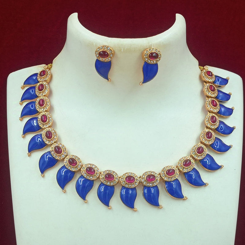 Joyful Jewel Art Matte Gold Plated Pota Stone And Meenakari Necklace Set