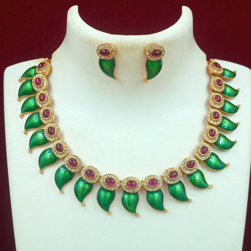 Joyful Jewel Art Matte Gold Plated Pota Stone And Meenakari Necklace Set