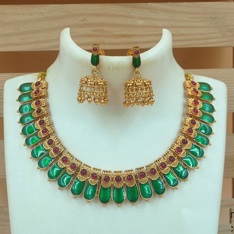 Joyful Jewel Art Matte Gold Plated Pota Stone And Meenakari Necklace Set