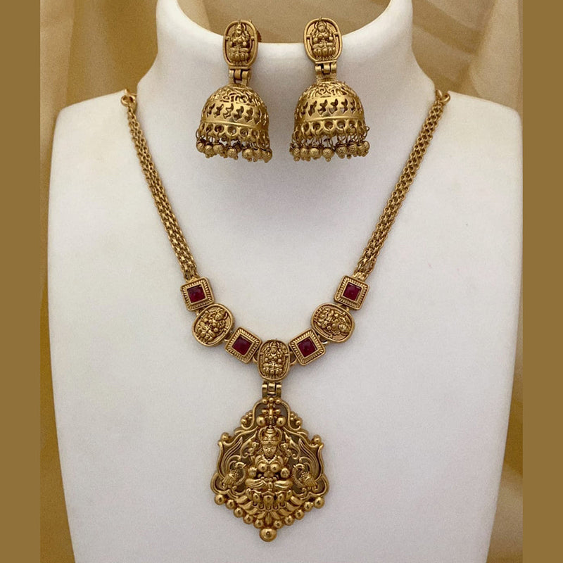 Joyful Jewel Art Matte Gold Plated Pota Stone Temple Necklace Set