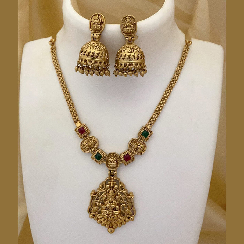 Joyful Jewel Art Matte Gold Plated Pota Stone Temple Necklace Set