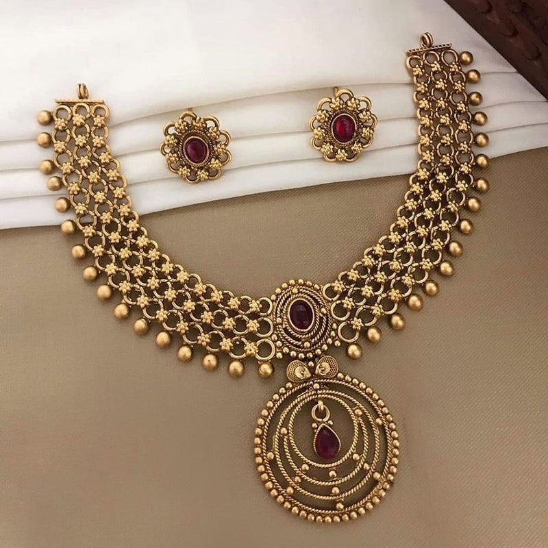 Joyful Jewel Art Matte Gold Plated Pota Stone Necklace Set