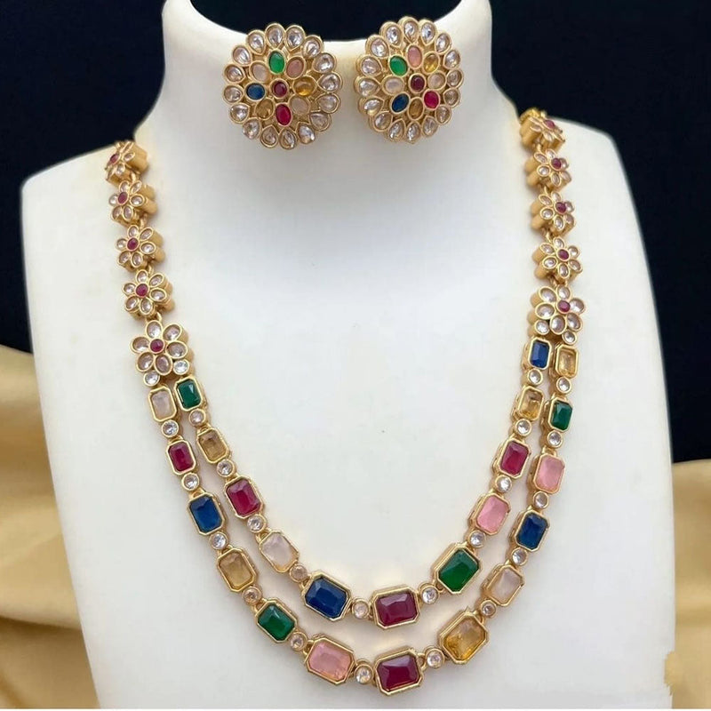 Joyful Jewel Art Matte Gold Plated Crystal Stone Necklace Set