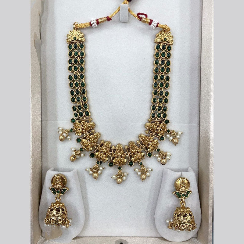 Joyful Jewel Art Matte Gold Plated Pota Stone Temple Necklace Set