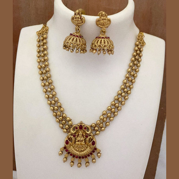 Joyful Jewel Art Matte Gold Plated Pota Stone Temple Necklace Set