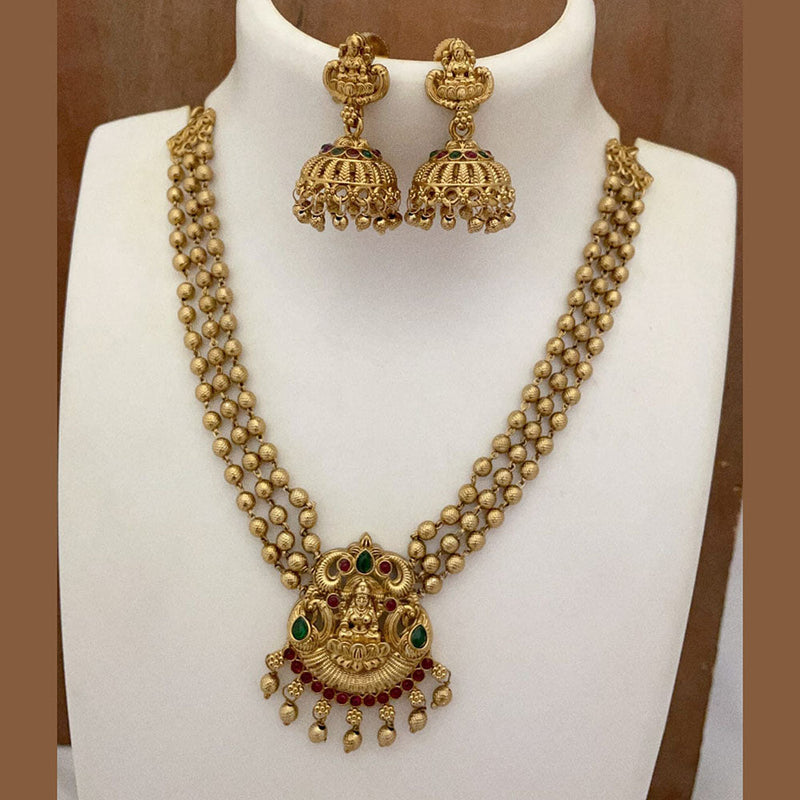 Joyful Jewel Art Matte Gold Plated Pota Stone Temple Necklace Set