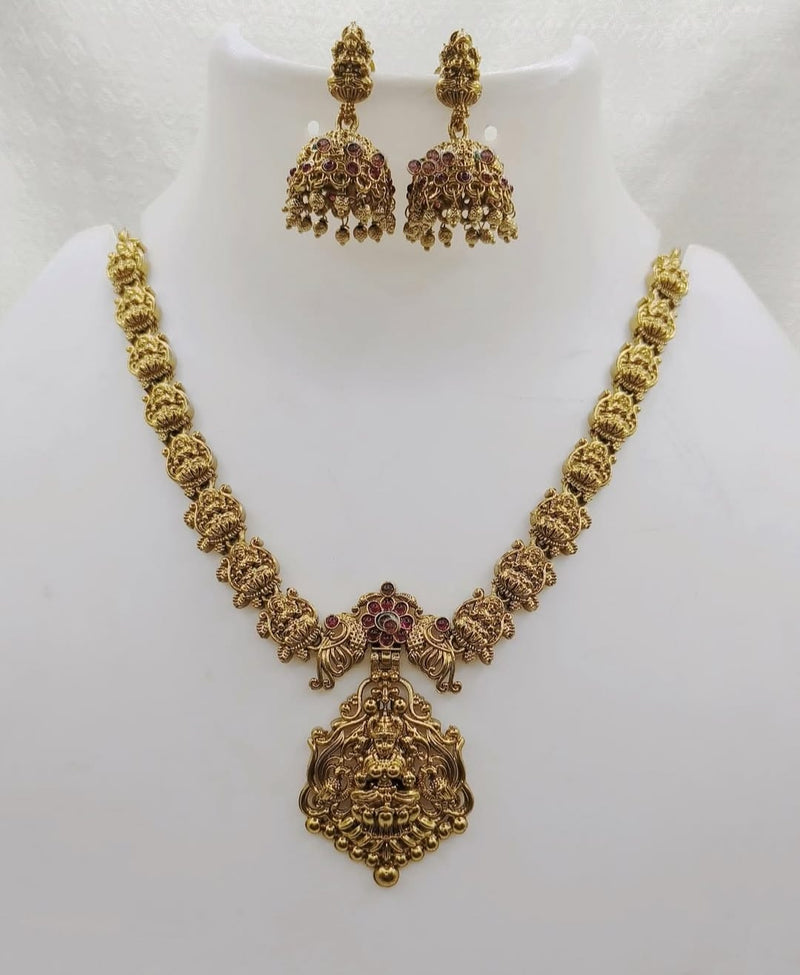 Joyful Jewel Art Matte Gold Plated Pota Stone Temple Necklace Set